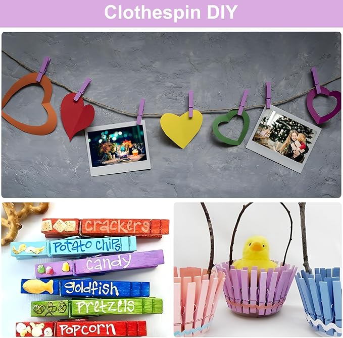 Colored Clothes pins 2.9inch 50PCS Purple, Colorful ClothesPins Wooden Clips for Photos Pictures Decorative Crafts, Decoration clothespins Clothing Hanging clothespins 2.9inch 50PCS (Purple)