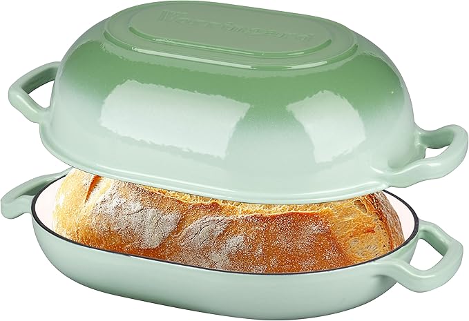 VORRINGARD Enameled Cast Iron Sourdough Bread Oven, Dutch Oven, Loaf Cast Iron Bread Pan for Homemade Bread Baking, Meatloaf Pan with Lid, 7QT, Pink