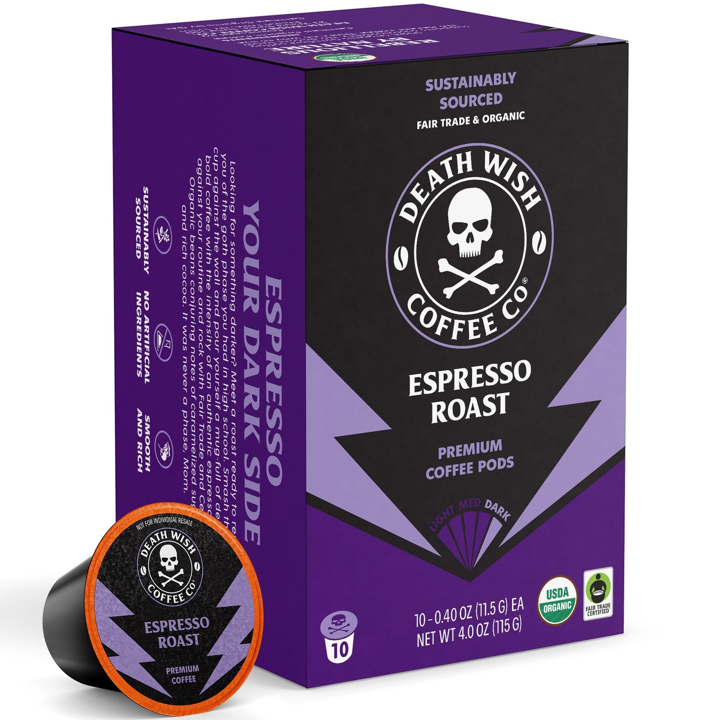 Death Wish Coffee Valhalla Java Medium-Dark Roast Pods, Organic, 50 Count