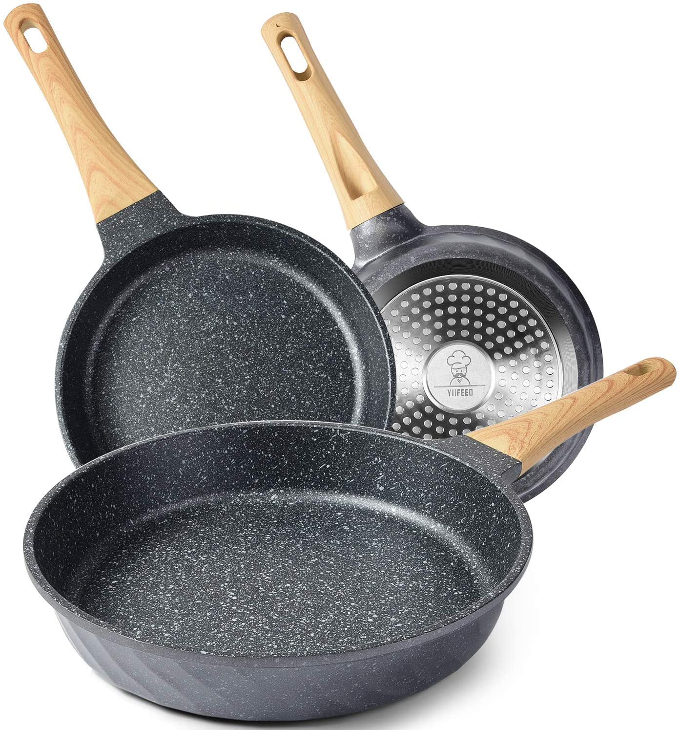 YIIFEEO Frying Pans Nonstick, Induction Granite Skillet Pans