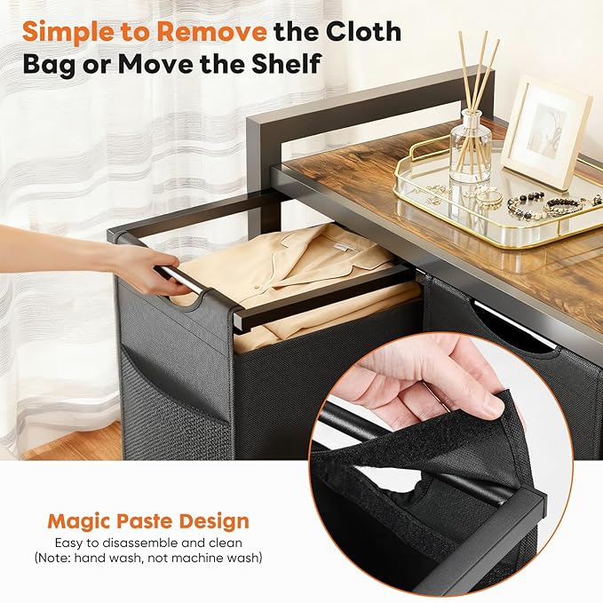 DUMOS Laundry Hamper with 2 Pull-Out Removable Sorter Bags, Movable Wheels, Freestanding Clothes Basket Organizer in Bathroom, 2 × 13.1Gal (99L) Capacity, Rustic Brown and Black