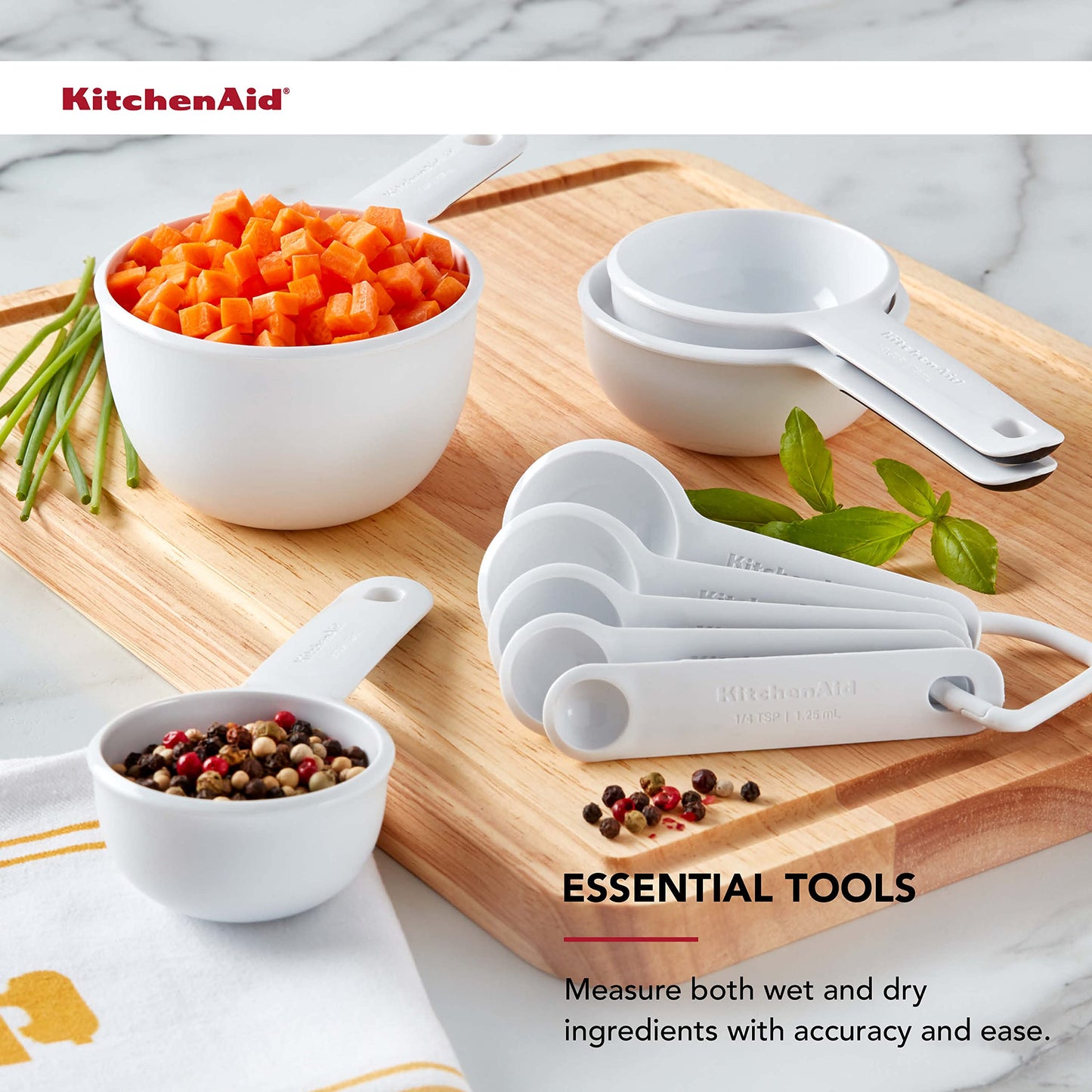 KitchenAid Universal Easy To Read Measuring Cup and Spoon Set with Soft Grip Handle for Maximum Control, Hang Hole and Nesting For Easy Storage, Dishwasher Safe, 9 Piece, Pistachio