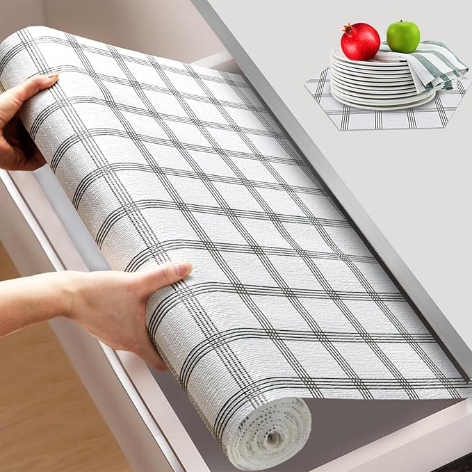 Beautysaid Shelf and Drawer Liner for Kitchen Cabinet, Non Adhesive Non Slip Shelf Paper Waterproof Washable Thickened for Dresser Pantry Shelve Bathroom Protector Liner(Plaid,18 in x 20 FT)