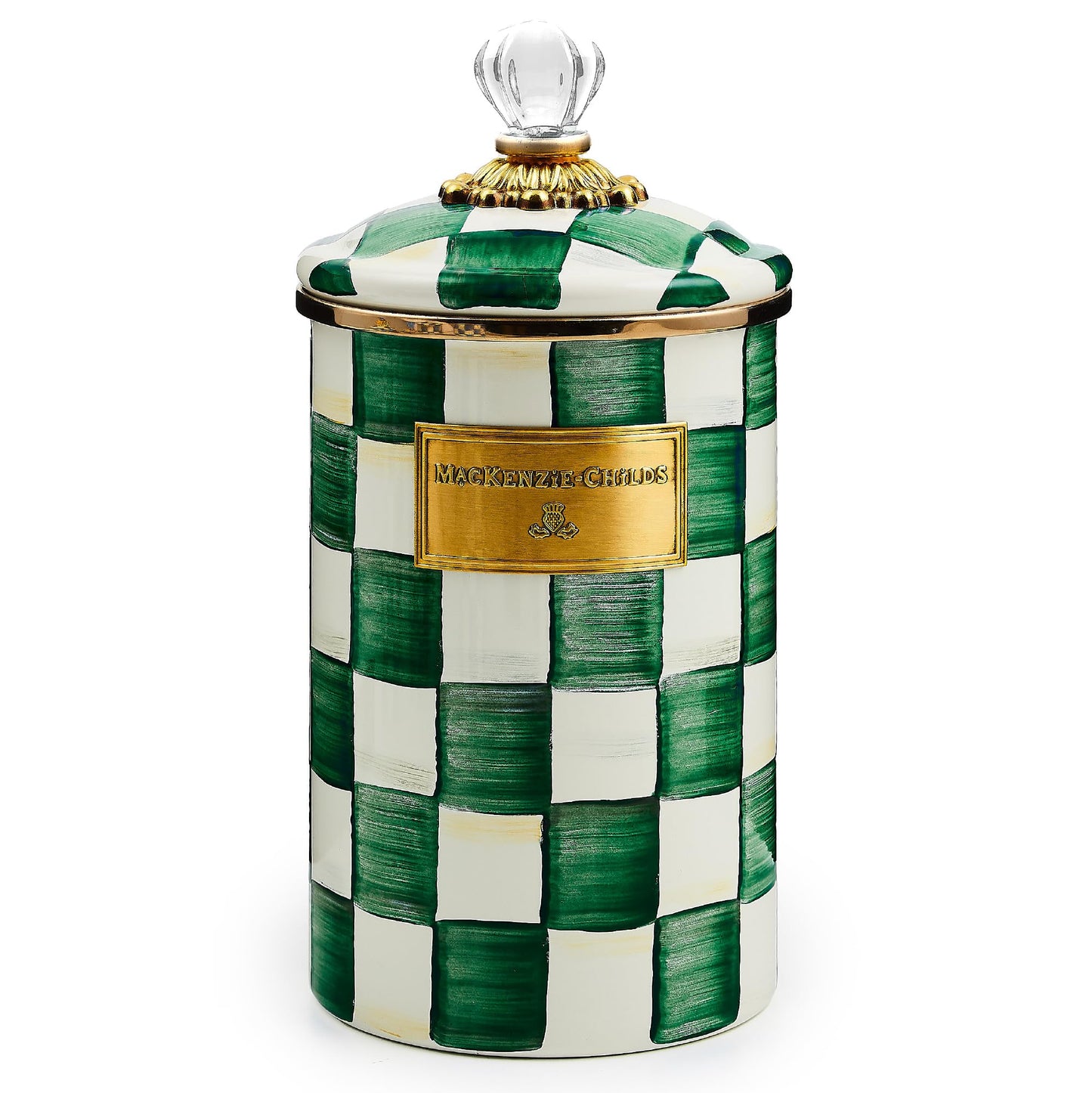 MACKENZIE-CHILDS Enamel Canister, Large, Blue-and-White Royal Check
