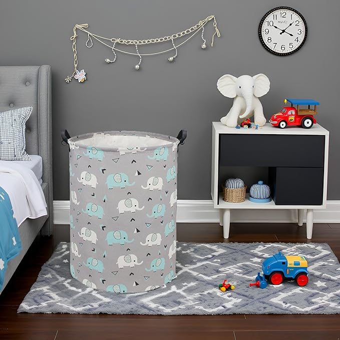 HIYAGON Elephant Baby Laundry Basket Baby Hamper for Nursery Girl Kids Hamper Cute Kids Storage Toy Bin Organizer Elephant Room Decor for Home(Elephants)