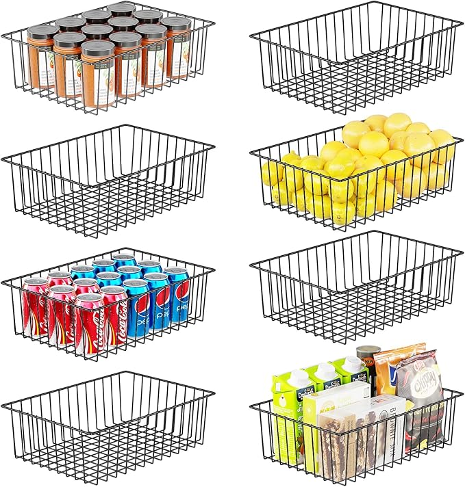 Simple Trending 8 Pack Large Metal Wire Baskets for Storage, Black