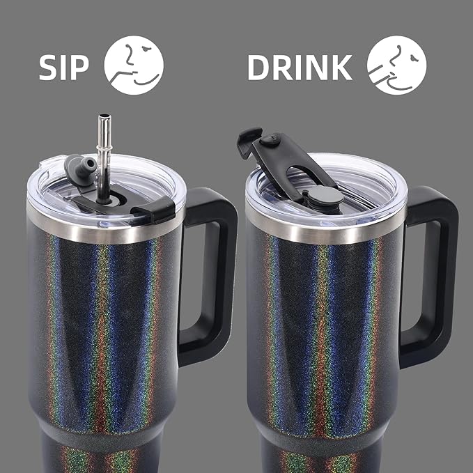30 oz Shiny Tumbler with Handle,Tumbler with Lid and Straw,Double Wall Insulated Cup Stainless Steel Travel Mug(Cold for 34 Hours),Water Bottle for Iced Tea,Coffee,Cold Beverages(Black)