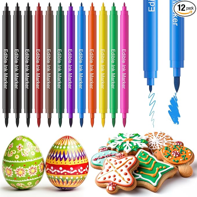 Jewem Edible Markers,Cookie Icing Food Coloring Pens,Double Tip,3 Pack