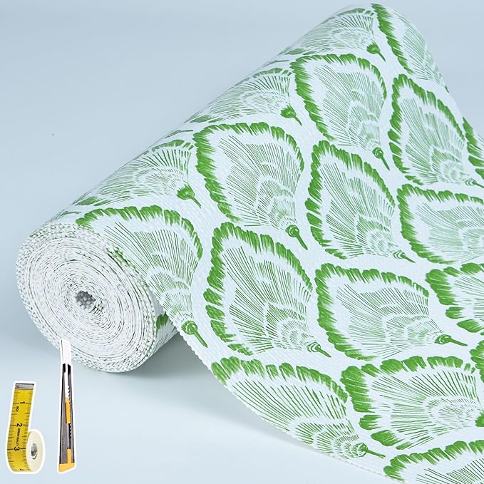 Drawer and Shelf Liner - Green Banana Leaf Pattern,Non Adhesive Non Slip Waterproof Easy-Clean Liner for Kitchen Cabinet, Refrigerator, Bathroom, Pantry Storage Drawers, 12 in x 20 Ft.