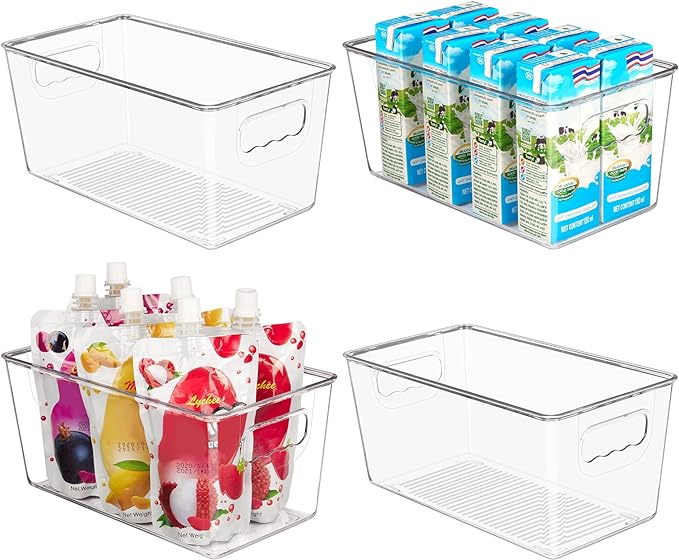 YIHONG 6 Pack Clear Storage Bins, Pantry Organizer Bins with Handle, Large
