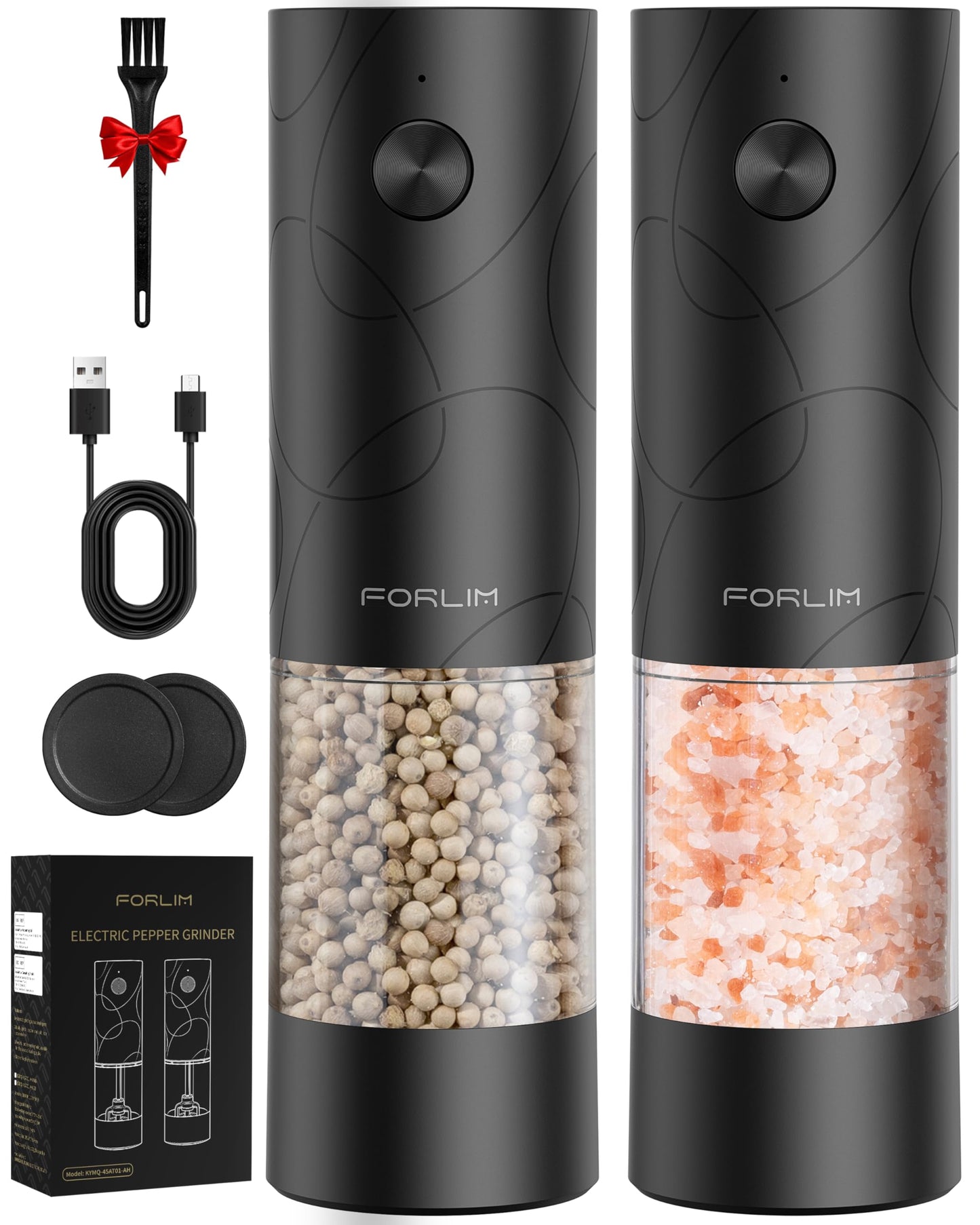 FORLIM 2 Speed Electric Salt And Pepper Grinder Set, Metallic Gunmetal