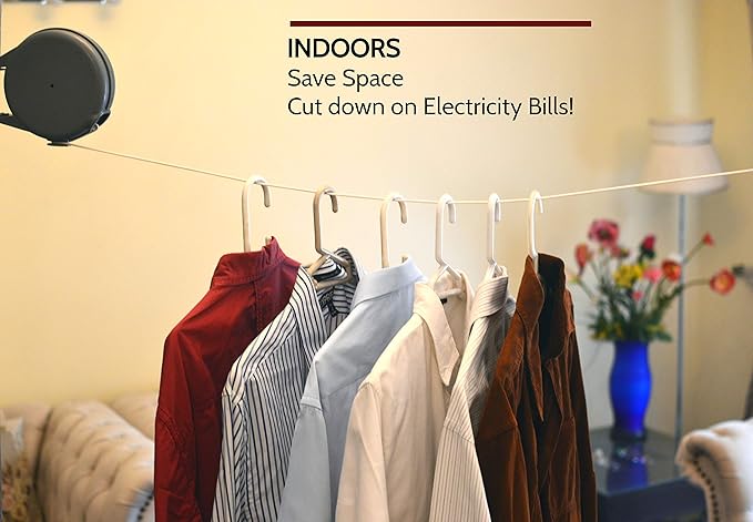 Retractable Clothesline - Portable Heavy Duty Indoor and Outdoor Washing Line - 45 Feet PVC Retracting Clothes Line with Wall Mount Hang The Wet Dry Clothing Laundry - Easy Installation (Grey)