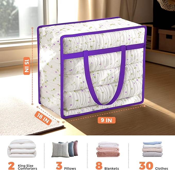 Budding Joy 6 Pack Clear Zippered Storage Bags for Clothes,40L Closet Organizers and Storage Containers Vinyl Moving Bag for Bedding, Linen, Blankets, Comforters, Clothing & Toys