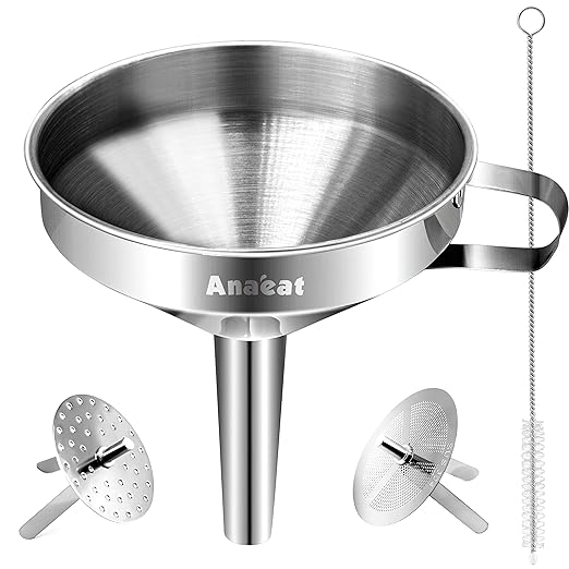 Anaeat Stainless Steel Canning Funnel with Handle for Wide and Regular Jars & Canning Jars, Wide-Mouth Funnels Excellent for Transferring Liquid and Dry Ingredients, Large Solids, Oil, Beans & Jams
