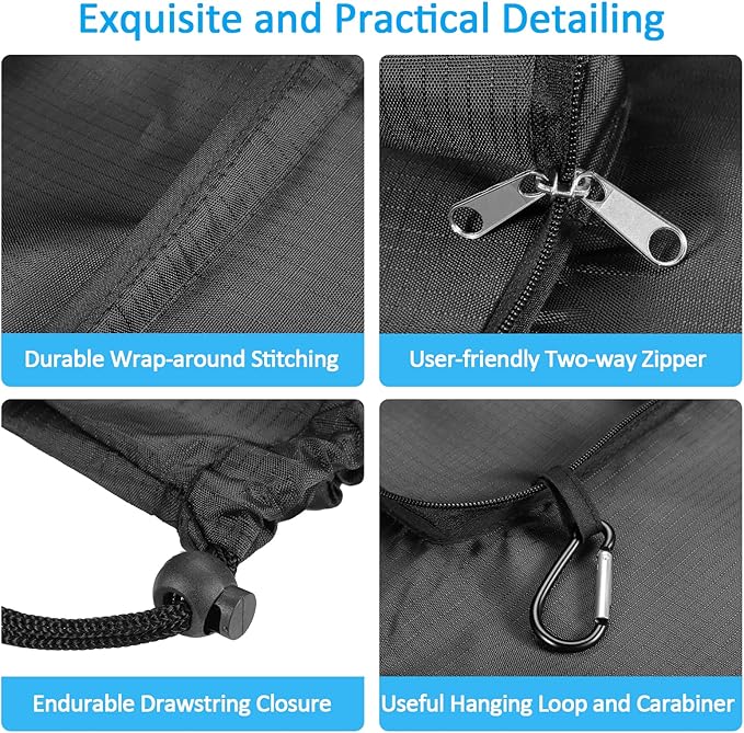 GOGOODA Travel Laundry Bags with Drawstring Closure XL Large Foldable Dirty Clothes bags with Handle Heavy Duty and Washable for College Dorm Travelling Camping, 2 Pack, Black
