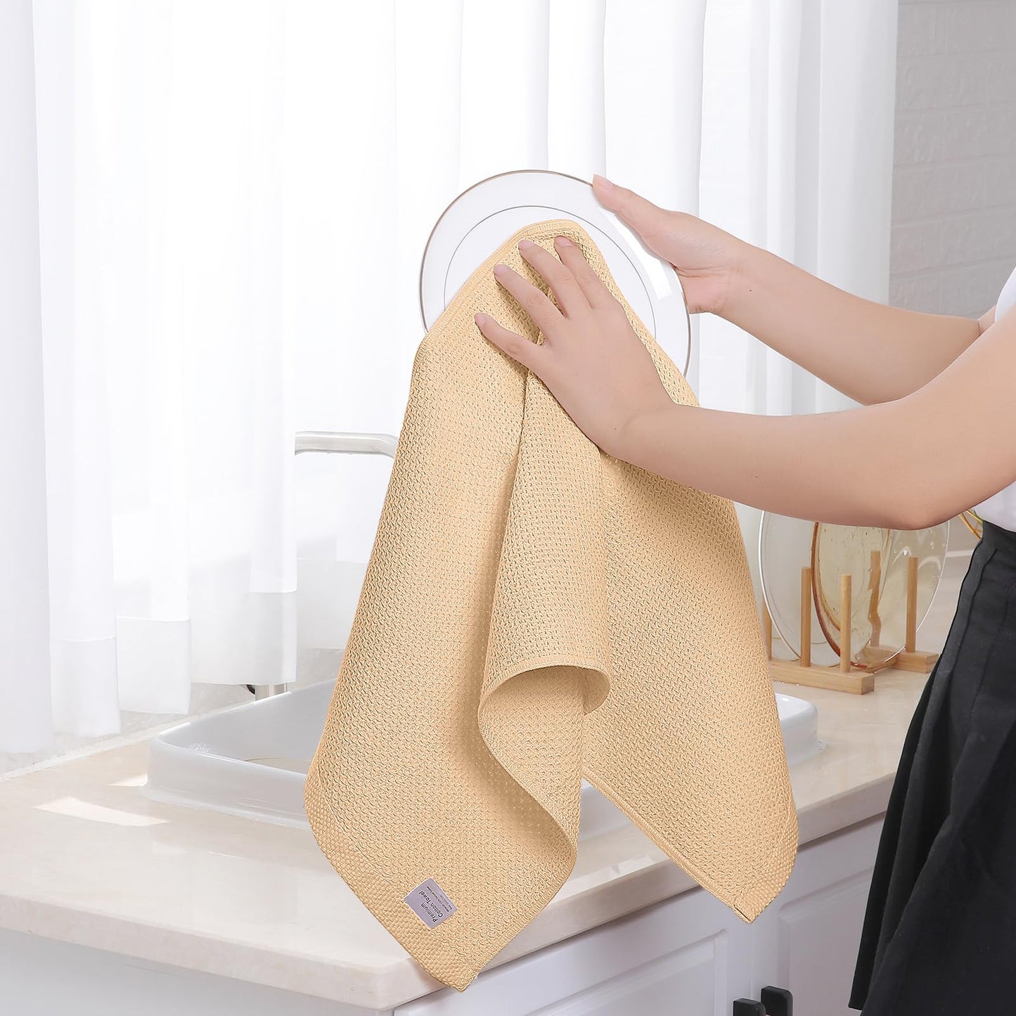 Homaxy 100% Cotton Waffle Weave Kitchen Dish Towels 4-Pack, Apricot