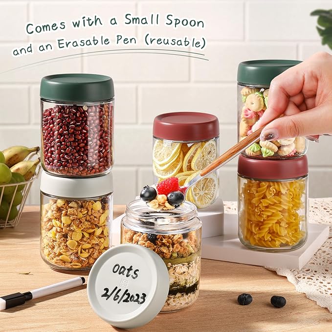 DIMBRAH Overnight Oats Containers with Lids, Mason Jars 16oz with Lids - Set Of 6, Practical Oatmeal Container to Go, Chia Seed Pudding Jars