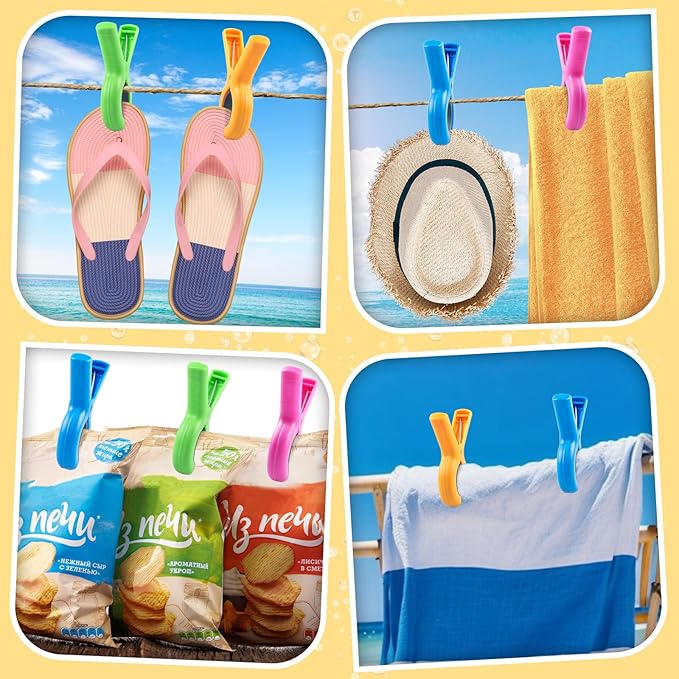 Large Beach Towel Clips for Beach Chairs, 8 Pcs Towel Holder for Beach Chair Pool Chair on Cruise, Jumbo Size Heavy Duty Clothes Pins, Beach Chair Clips to Beach Accessories Must Haves, 4 Colors