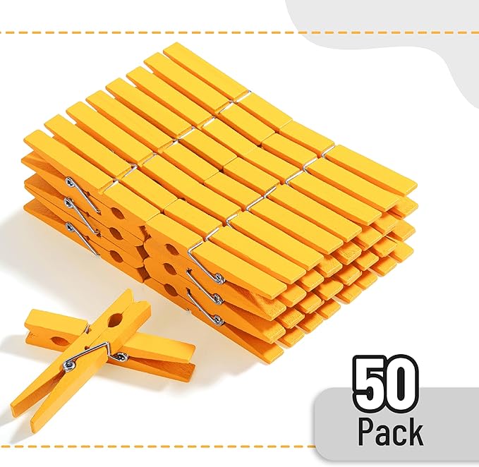 Mr. Pen- Wooden Clothes Pins, Natural Wood, 50 Pack, 2.9 Inch, Yellow, Rust Resistant Clothes Pins for Hanging Clothes, Clothes Pins Wood, Clothing Pins, Clothes Pegs, Clothespins, Wood Clothespin