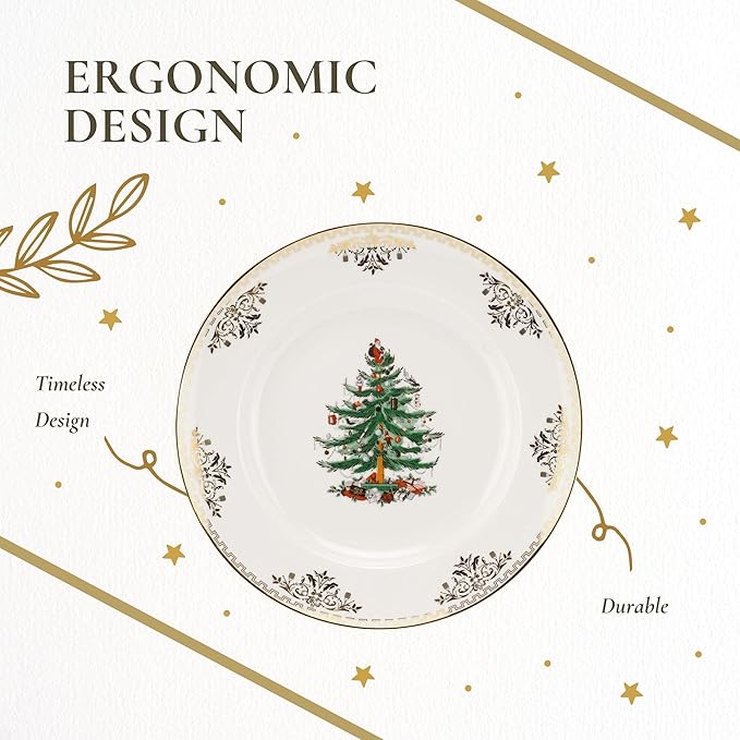 Spode Christmas Tree Gold Dinner Plate - Festive Holiday Serveware