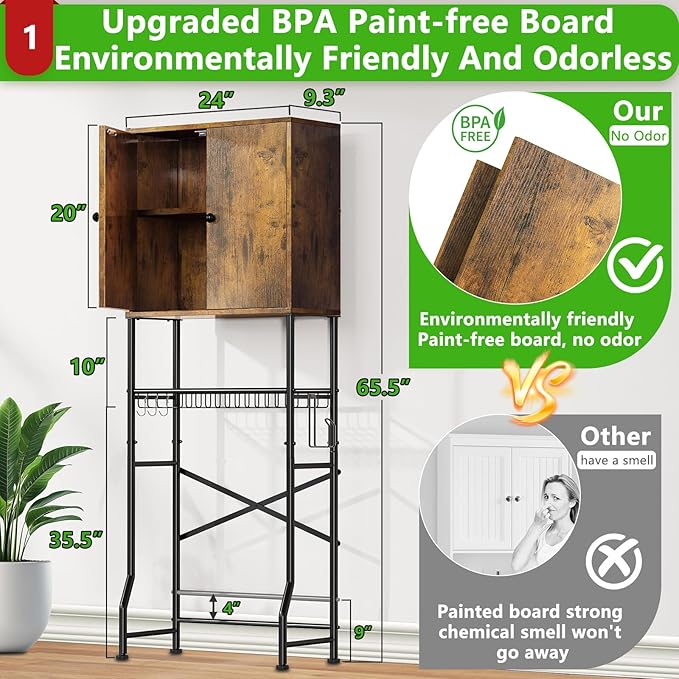 Over The Toilet Storage Cabinet - 2-Door Bathroom Organizer Shelf, Freestanding Space-Saver Toilet Rack with Privacy Protection, Water-Resistant Above Toilet Storage Cabinet for Small Bathrooms(Brown)