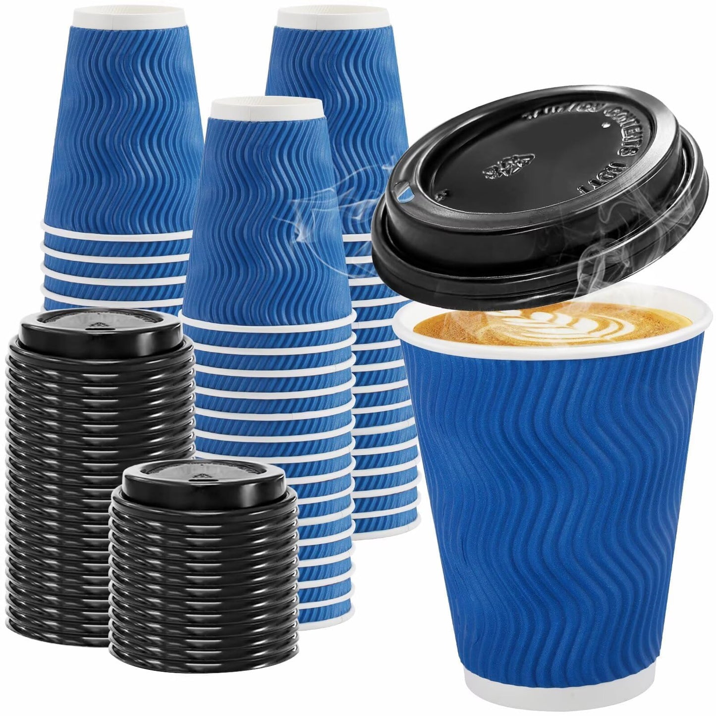 Clawsoff 100 Pack 16 oz Coffee Cups with Lids Disposable Insulated Cup Navy