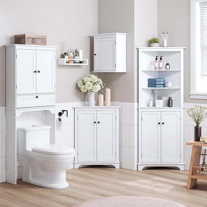 Spirich Small Bathroom Wall Cabinet, Wall Mounted Storage Cabinet, Medicine Cabinet Organizer for Bathroom, Kitchen, Living Room, White