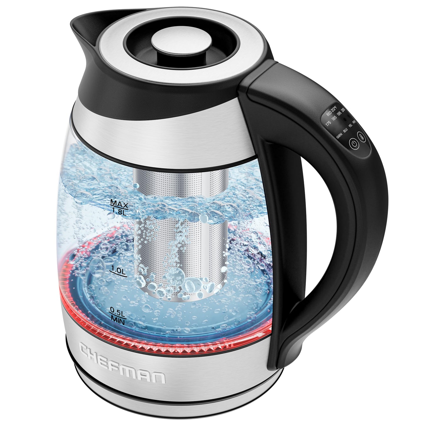 CHEFMAN Lightning High-Powered Electric Kettle, 1.8L 1750W, Rapid Boil 2 Cups in 2 Minutes, BPA Free Cordless Tea Kettle with Digital Temperature Control and 1-Hour Keep Hot – Stainless Steel