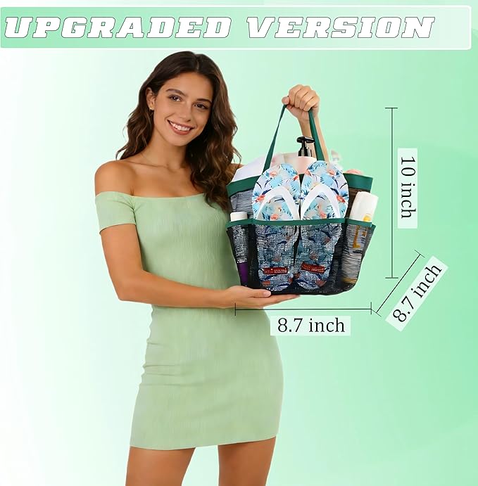 Attmu Mesh Shower Caddy Portable for College Dorm Room Essentials with 8 Pockets, Hanging Shower Caddy Dorm Basket, Quick Dry Shower Bag for Bathroom