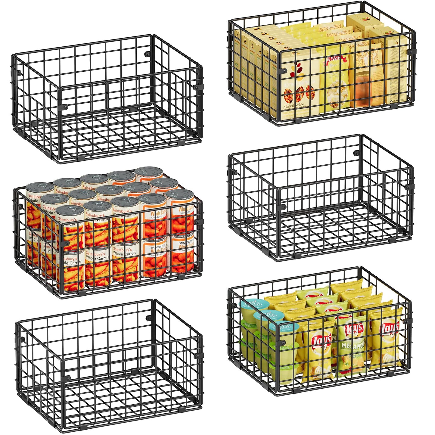 X-cosrack Metal Wire Baskets for Pantry Organization and Storage Freezer Organizer Bins with Handles 4 Pack-12"x12"x6" Extra Large Mesh Bin for Pantry Kitchen Laundry Closet Garage Patent Design
