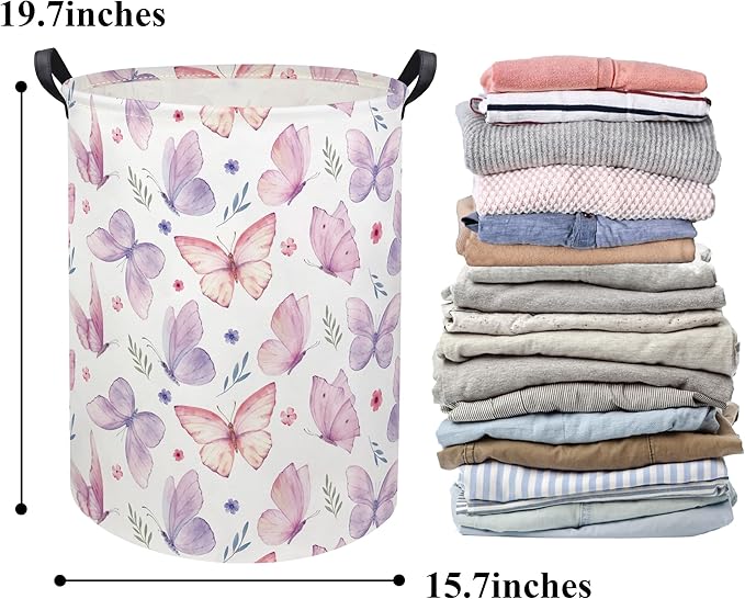 HIYAGON Butterfly Baby Laundry Basket Baby Hamper for Nursery Girl Kids Butterfly Hamper Cute Kids Toys Storage Bin Organizer Butterfly Room Decor for Home(Watercolor Butterfly)