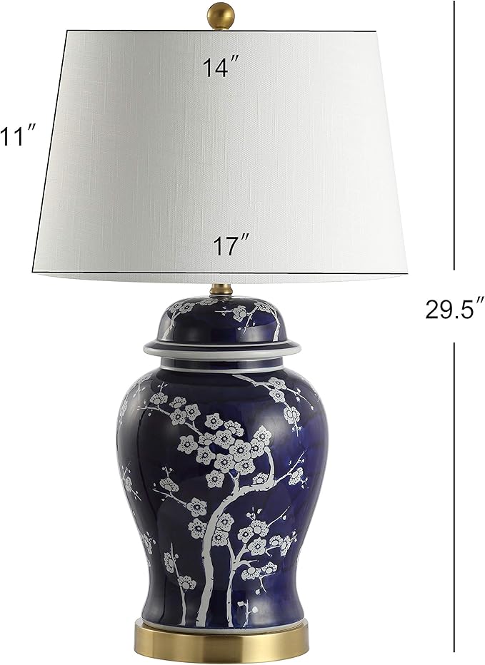 JONATHAN Y Gracie Ceramic Ginger Jar Table Lamp 29.5", White/Navy