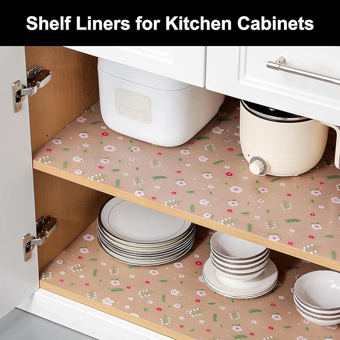 Cooyes Shelf Liner – Premium Non-Adhesive Cabinet & Drawer Liner for Kitchen – Waterproof Shelf Paper with Modern Pattern – Durable EVA Cabinet Mat – Easy to Cut （12" W x 120" L）