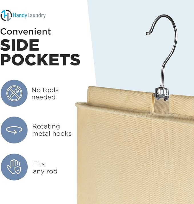 Handy Laundry Hanging Closet Organizer - 6 Shelf Storage for Clothes, Sweaters, Shoes & Accessories - Space-Saving Wardrobe Shelves with Hooks for Dorm, RV & Small Closet Organization (Beige)