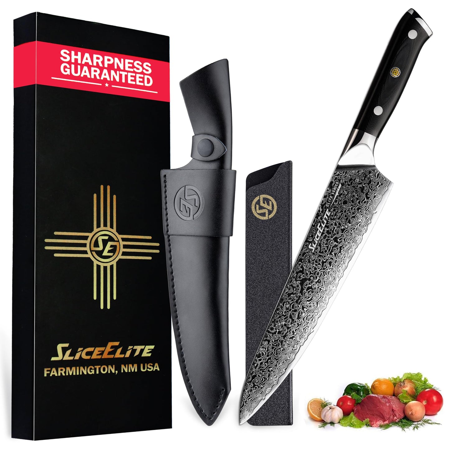 SliceElite Slice Series 8 Inch Carving Knife, Pakkawood, Leather Sheath