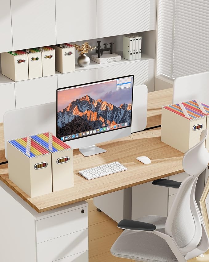 Oterri Cardboard File Organizer Box for Hanging File Folders Letter Size,File Box for Computer Desk,File Cabinet,Working Home,Office,Classroom (Beige, Letter Size - 4 Packs)