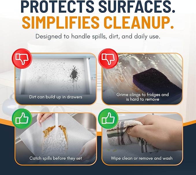 Shelf Liner Drawer Liner for Kitchen Cabinets Non-Adhesive by Linda’s Essentials (17.7 x 120 Inches) - Non-Slip Easy Clean Kitchen Cabinet and Cupboard Protector, Waterproof Mat, Clear Roll