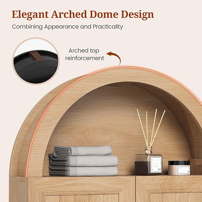 Arched Bathroom Wall Cabinet, 23.6 x 30.3'' Over The Toilet Cabinet with Grille Door, Adjustable Shelf, Wall Mounted Cabinets for Bathroom Laundry Room Kitchen (Oak, 30IN)