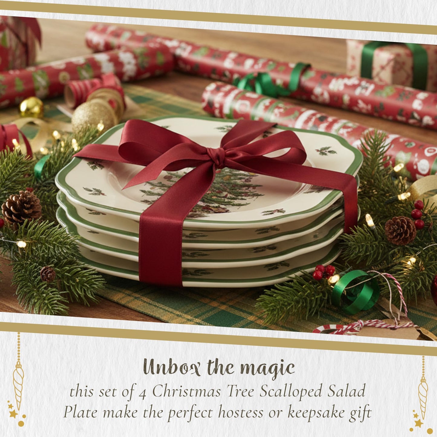 Spode Christmas Tree Scalloped Salad Plates - Set of 4