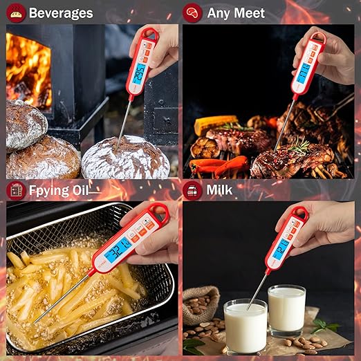 GLVSAE Digital Meat Thermometer Instant Readings in 1-2 Seconds Food Thermometer with Extended Probe Waterproof for Cooking, Confectionery Making, Barbecuing and as a Gift for Friends and Family
