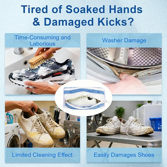 2Pcs Professional Shoe Washing Machine Bag, 360° Deep Clean and Protection for Sneakers, Tennis, Casual Shoes, Durable Shoe Laundry Bag for Washer and Dryer, Shoes Washing Bag for Any Size