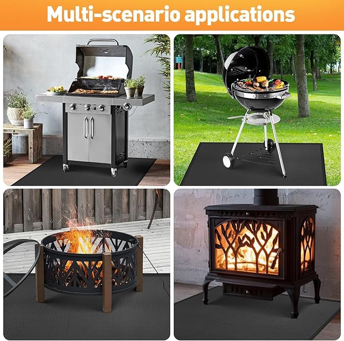 kanhiro Grill Mats for Outdoor Grill 59x39 Inch Fireproof Double-Sided Grill Matt and Deck Protector, Oil-Proof Waterproof BBQ, Grill Pad for Patio, Floor, Lawn Protection