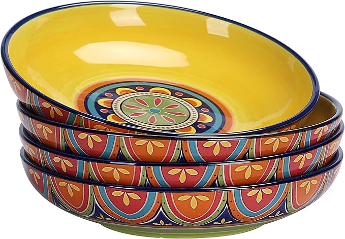 Bico Havana Pasta Bowls, 35oz Salad Bowl Set of 4, Large Ceramic Serving Dinner Bowls for Soup and Cereal, Microwave and Dishwasher Safe, Gift for Housewarming and Thanksgiving