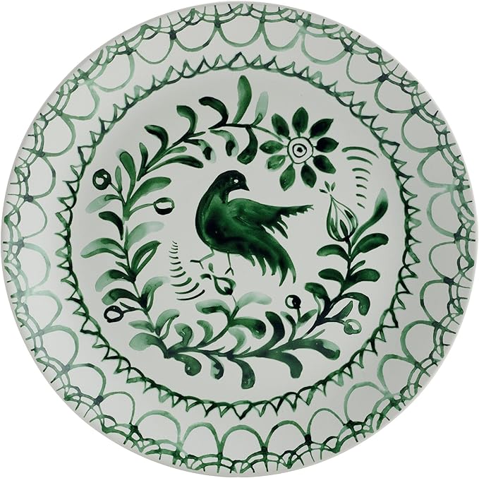 Fitz and Floyd Sicily Green 12-Piece Dinnerware Set - Stoneware Plates and Bowls Set for 4, Floral Green and White Dish Set, Microwave and Dishwasher Safe