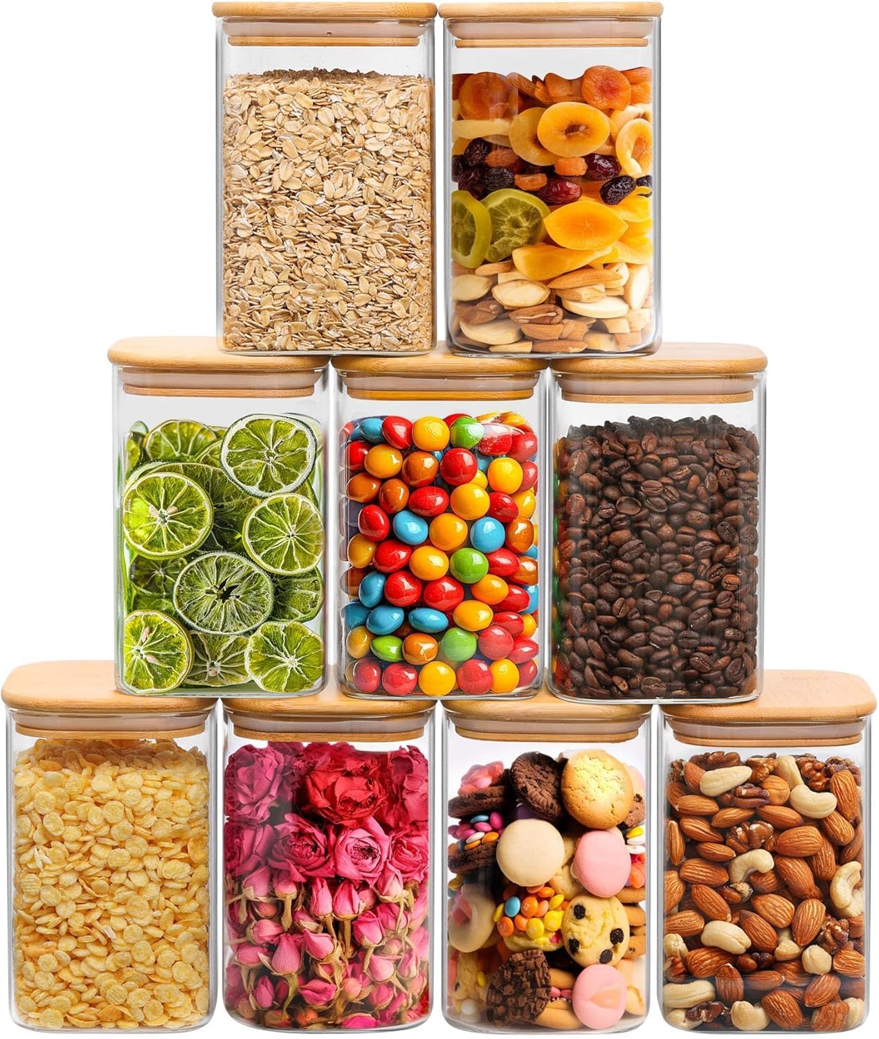 ComSaf Square Glass Containers with Lids 0.6 Qt, Set of 6 Small Glass Jars
