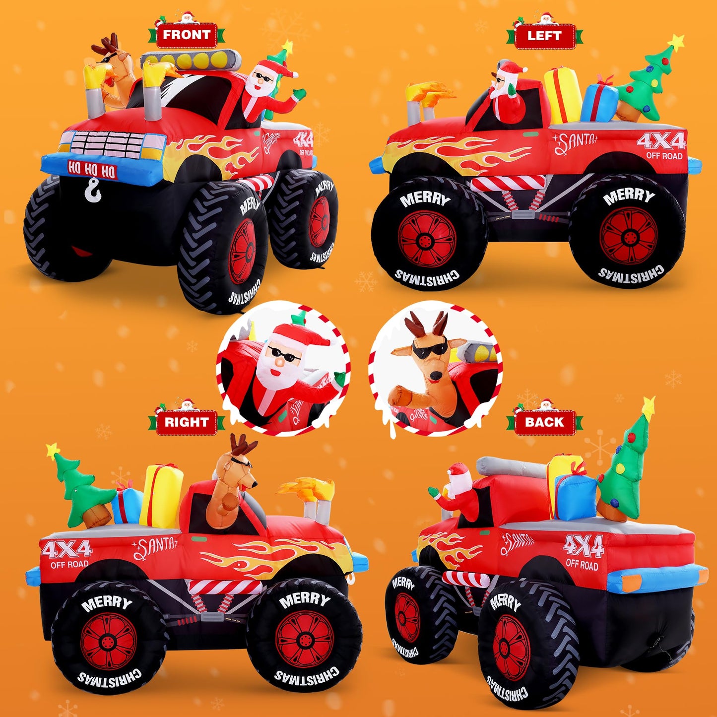 8 FT Long Santa in Monster Truck Christmas Inflatables Outdoor Decorations, Christmas Blow Up Santa Claus Yard Decorations for Garden Lawn Xmas Decor