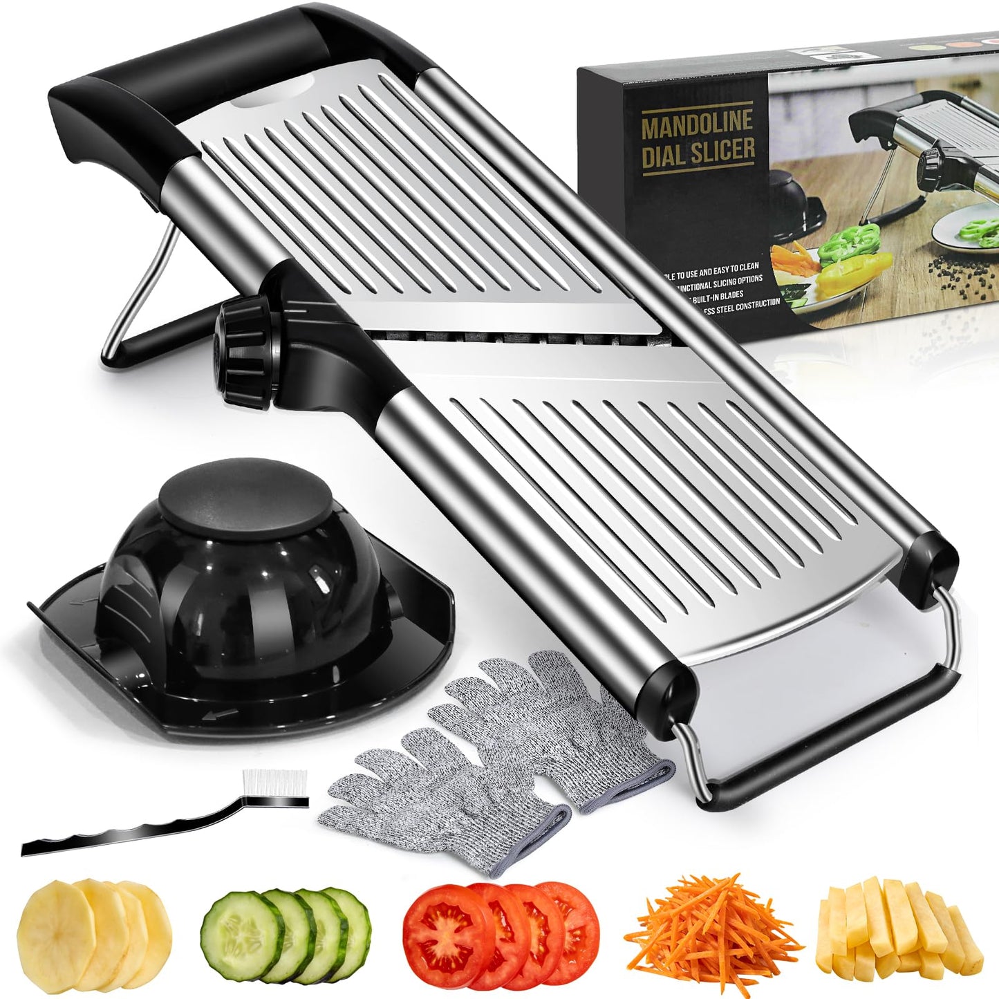 MASTERTOP Mandoline Slicer, 5 in 1 Mandoline Food Slicer, Dishwasher Safe