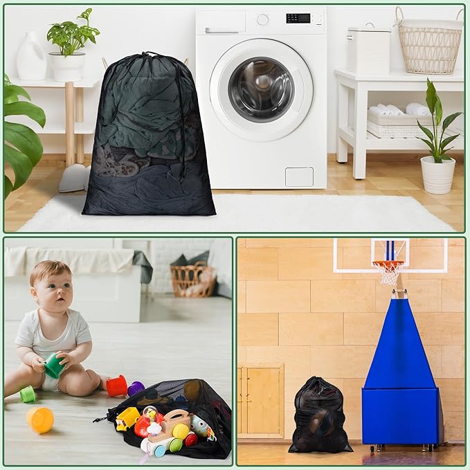 2 Pack Mesh Laundry Bags,Machine Washable Dirty Clothes Organizer with Drawstring and ID Tag, Large Laundry Hamper Liner Enough to Laundry Essentials for Travel, Sports（28" x 40",White)
