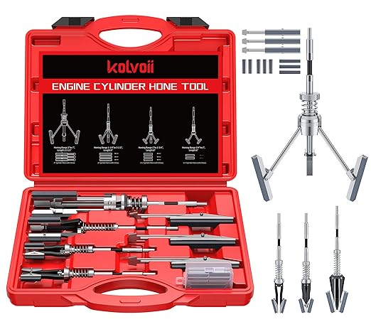 Kolvoii Engine Cylinder Hone Tool Set, 1-1/8", 3" & 4" Hones, Red Case