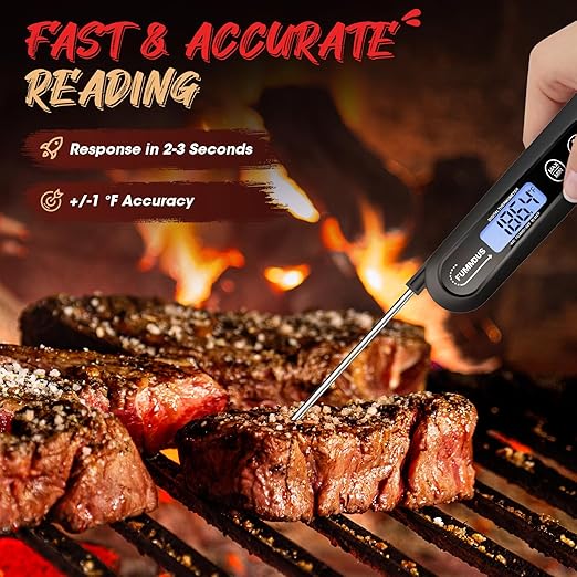 FUMMDUS Meat Thermometer Digital, 3S Instant Read Food Thermometer for Cooking with Backlight & Magnet, Foldable Temperature Probe Kitchen Gadgets Essentials for BBQ Oven Grill Smoker Candy